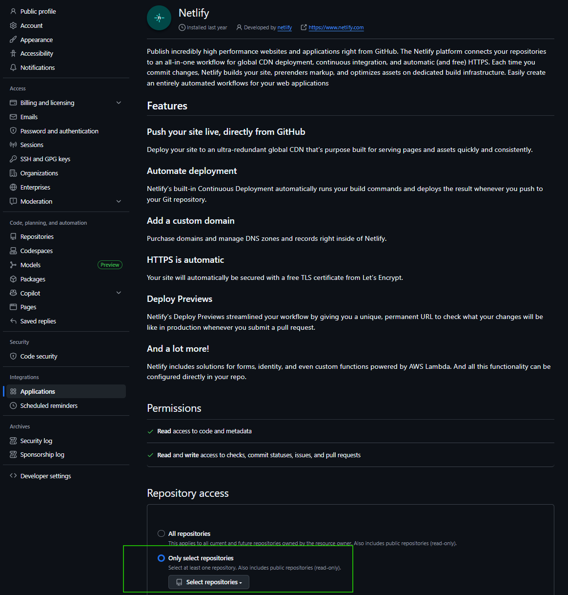 Github Connected App Permissions